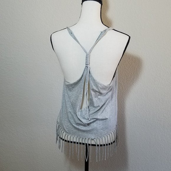 Tank Top Juniors Medium Gray Racer Back Sleeveless Womens Flag Patriotic Fringe - Picture 4 of 5